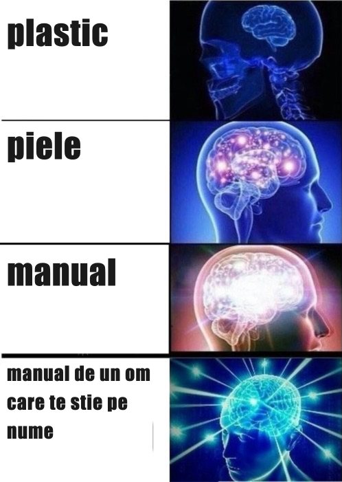 Meme expanding brain: de la accesorii din plastic la piele lucrată manual de un om care te știe pe nume